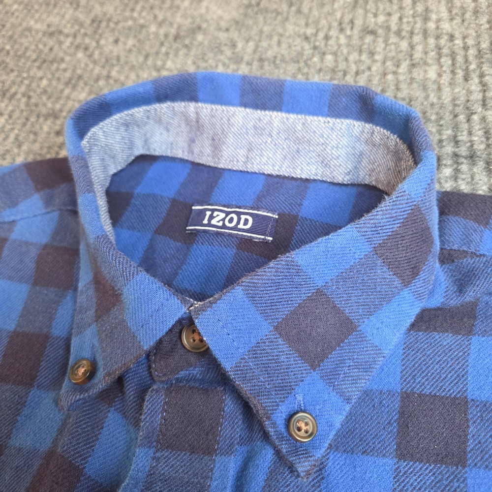 IZOD Blue Plaid Long Sleeve Button Down Casual‎ Shirt